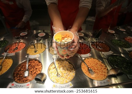 OSAKA,JAPAN; OCT 21: noodles making workshop up in Instant Ramen Museum in osaka on 21 october 2014.it is a museum dedicated to instant noodles and Cup Noodles, as well as its creator, Momofuku Ando