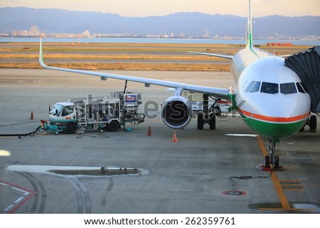 OSAKA, JAPAN, NOV 29: Eva Airline depart from the kansai airport on 29 November 2014.EVA Airways Corporationis a Taiwanese international airline based at Taiwan