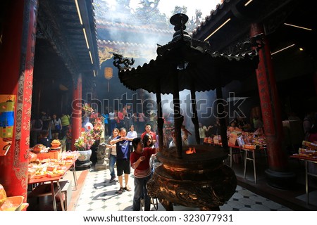 TAICHUNG;TAIWAN,APRIL 12: many People pray in Dajia mazu temple on 12 april 2015. Dajia mazu temple is the one of bigger and oldest mazu temple in taiwan