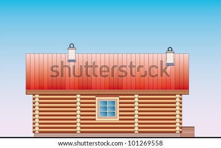 Detailed drawing of wooden sauna building facade
