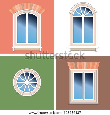 Four classical types of french balconies over stucco background. Raster version of vector image