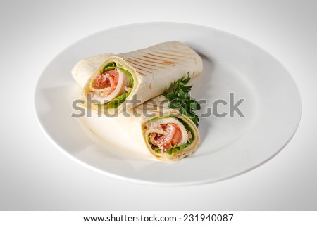 Sandwich pita bread roll with ham