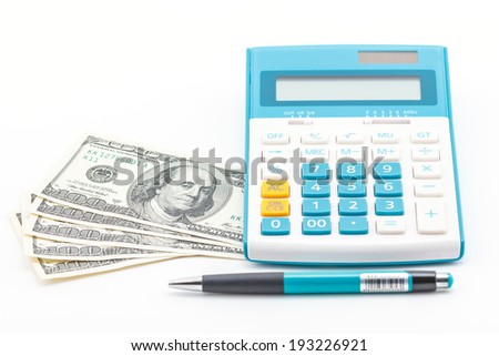 Concept of business money, calculator and pen.