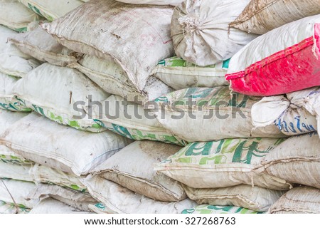 Fertilizer bags of compost keep in storage area.