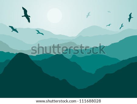 Birds over the mountain landmark