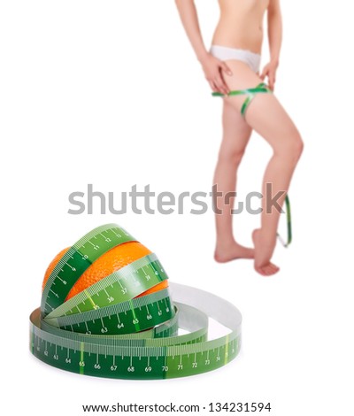 Weight loss. Girl with Instrument of Measurement - Isolated