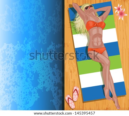 glamour beach girl. Raster version of vector illustration