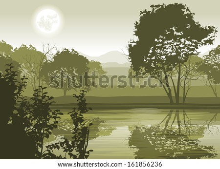 River Landscape with Moon and Trees