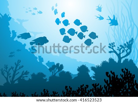 Sea underwater world with different animals