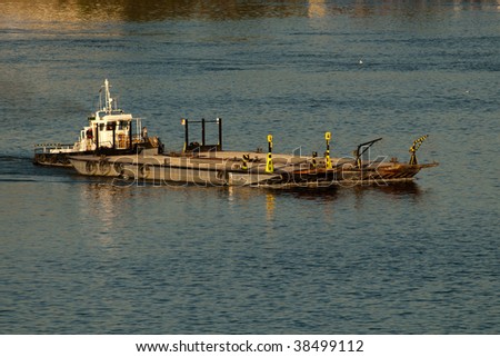 Barge on river, water transport