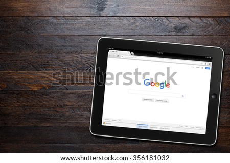 BEKASI, INDONESIA - DECEMBER 29, 2015: Google website displayed on iPad. Google.com domain was registered September 15, 1997.