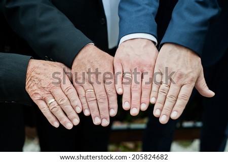 Close-up of male hands of several generations of a family