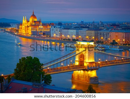 Budapest, Hungary. Chain Bridge and the Parliament. HDR