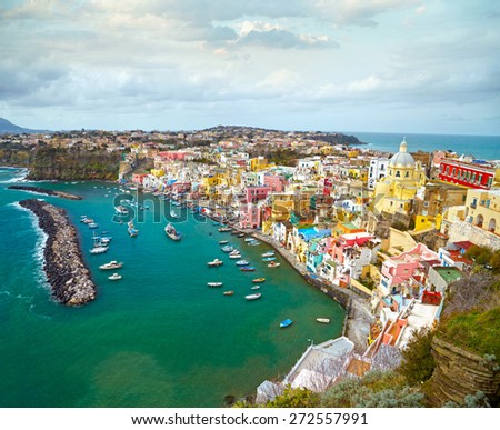View to fishermanns village on the Island Procida near Naples, italy