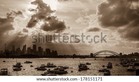 Sydney, Australia - 31 Dec 2013 - Sydney Skyline As Viewed From Bradley,S Head On New Year\'S Eve