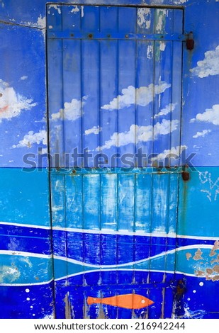 BIARRITZ, FRANCE-SEPTEMBER 7, 2014: Street artists paint the walls of the city with his works on September 7, in Biarritz-France.