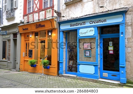 BAYONNE,FRANCE-JUNE 13, 2015: Local  shops keep alive the typical French trade  on June 13, in Bayonne ,France.