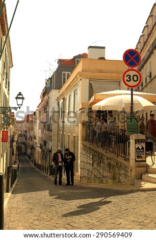 LISBON,PORTUGAL-APRIL 12: People stroll around the old part of Lisbon on April 2014 in Portugal.