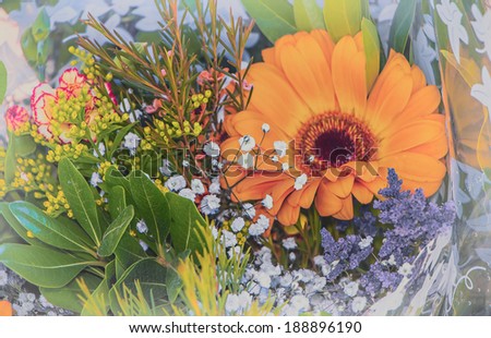 natural festive bouquet of flowers with gerbera