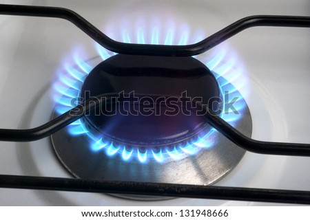 The gas butane or burning hot propane gas on a cooker