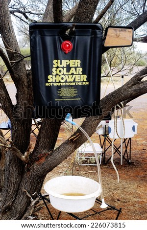 AUSTRALIA - MAY 13: Small shower installed in the Australian outback sun to heat water to shower with water at the right temperature, May 13, 2007.