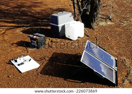 AUSTRALIA - MAY 13: Camping solar panels installed in Australia for recharging batteries and powering a refrigerator travel, May 13, 2007.