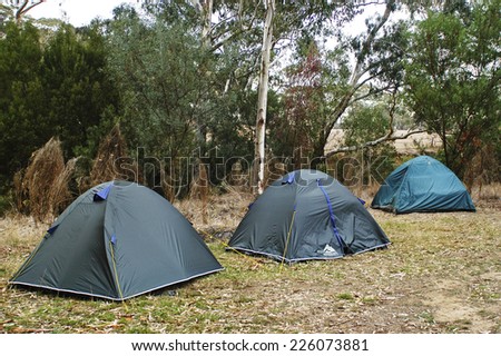 AUSTRALIA - APRIL 24: Three igloo tents planted in an Australian forest Victoria, April 24, 2007.
