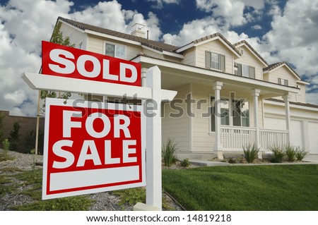  Homes  Sale on Sold Home For Sale Sign In Front Of Beautiful New Home Stock Photo