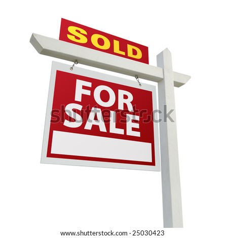 stock photo : Sold Home For Sale Real Estate Sign Isolated on a White 