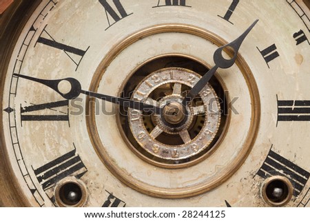 Worn Vintage Antique Clock Face and Mechanism.