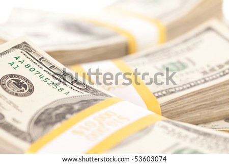 Stacks of Ten Thousand Dollar Piles of One Hundred Dollar Bills.