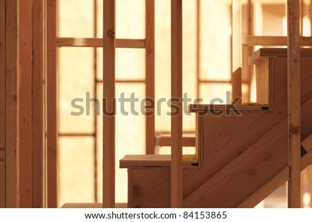 Abstract of Wood Stairs in Home Construction Site.