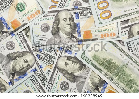 Several Scattered Layer of the Newly Designed U.S. One Hundred Dollar Bills.