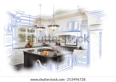 Beautiful Custom Kitchen Blue Design Drawing and Photo Combination Beautiful Custom Kitchen Blue Design Drawing and Photo Combination
