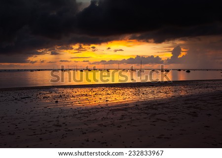 after sunset and rain storm on the beach in Thailand