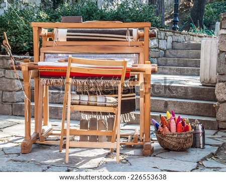 Antique loom machine. Bulgarian traditional culture.