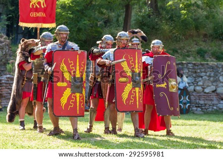 HISARYA, BULGARIA - MAY 30, 2015 - Ancient Festival recreating various episodes of the daily routine of Tracians and Romans. Demonstrations of military techniques, slave market, ancient martial arts.