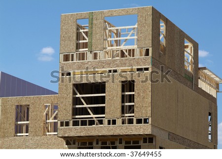 Wood townhouse building under construction