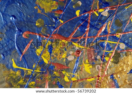 Splattered blue and gold painted background