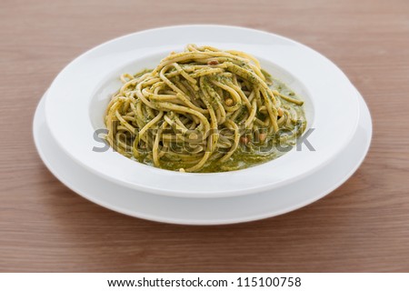 Italian pasta with pea, dressing