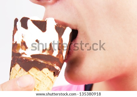 girl eating ice cream  chocolate and cream