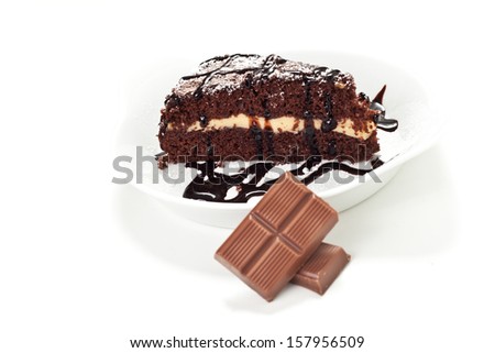 Chocolate Cake in the dish on the white background
