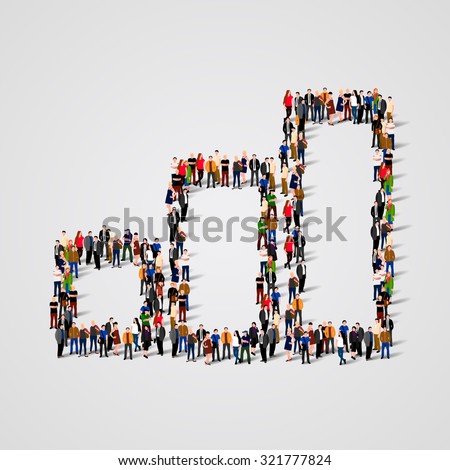 Digital profit graph made of people crowd. Vector illustration