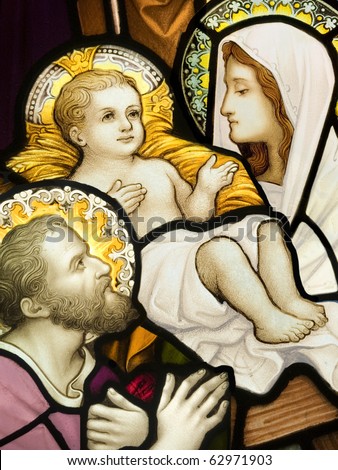 Compilation of  stained glasses showing Holy Family