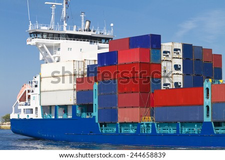 Huge container cargo ship heading for port