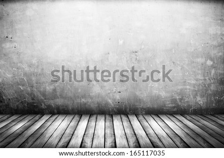 room interior vintage with dirty wall and wood floor background