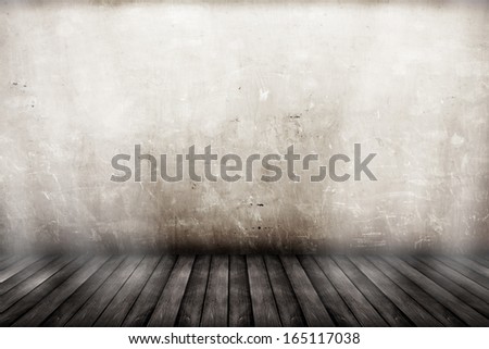 room interior vintage with dirty wall and wood floor background
