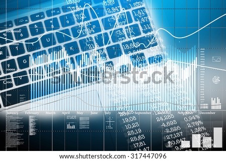 World economics. Finance concept with keyboard computer and stock market statistics