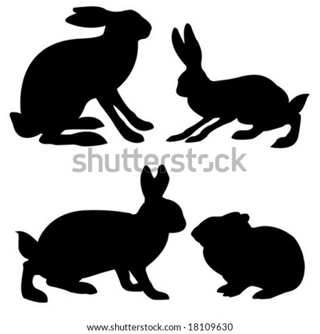 stock vector : vector silhouettes hare and rabbit on white background