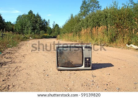 old television set on road